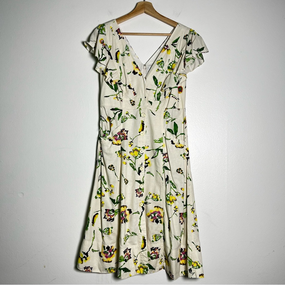 Tanya Taylor Inez Dress Button Up Flutter Sleeve Linen Blend Midi Dress size 4 - Picture 4 of 16